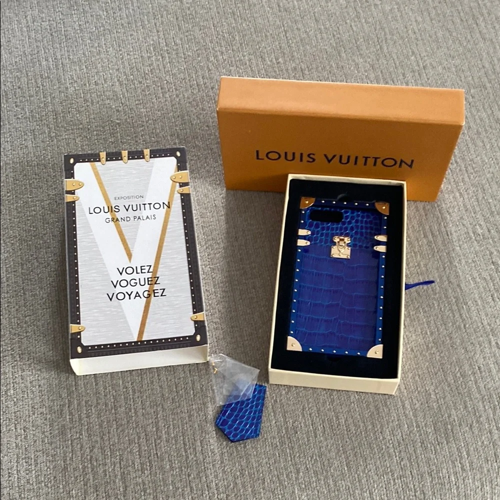 Louis Vuitton Blue Croc-Effect Phone Case